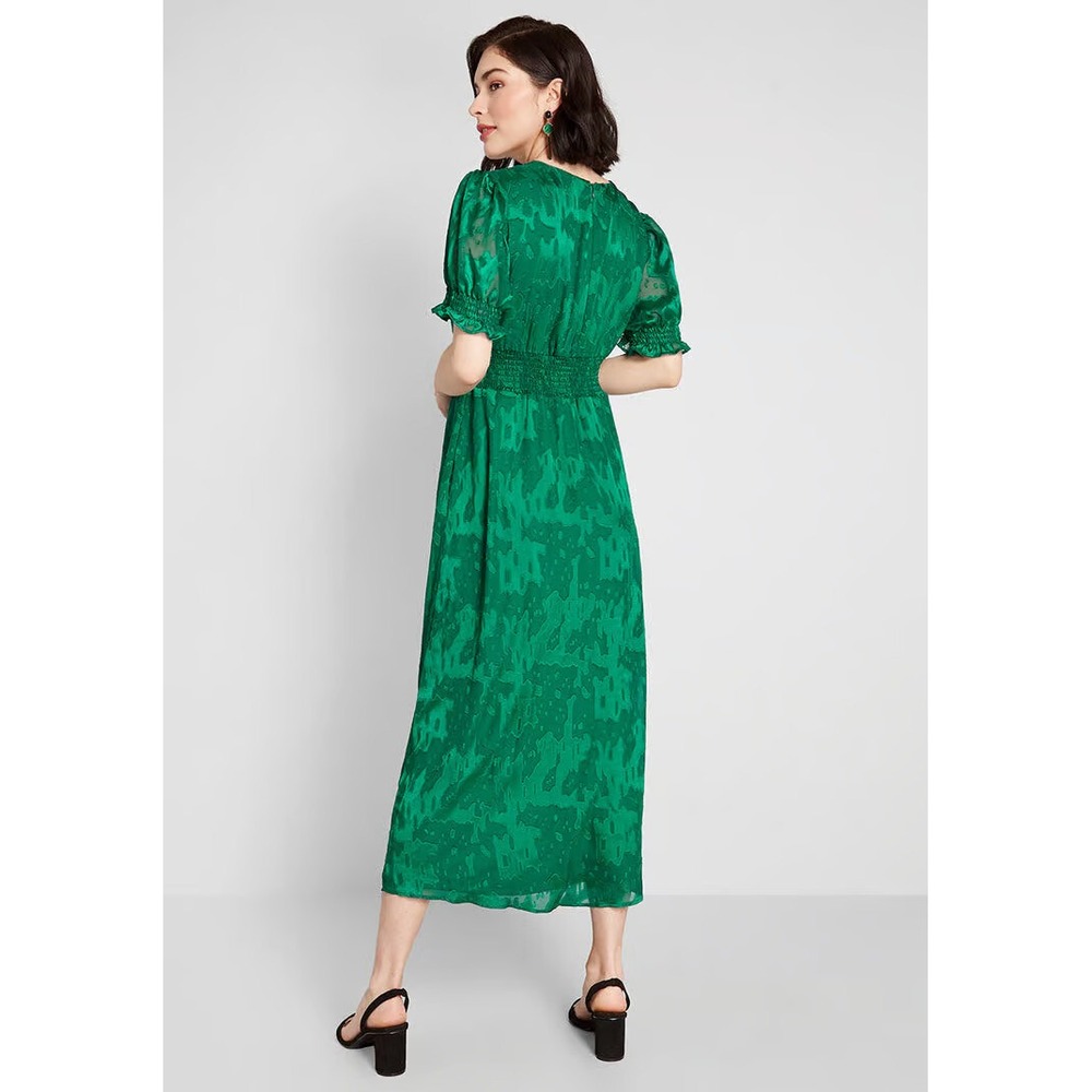 Hutch Empire Smocked Ruffle Short Sleeve Maxi Dress Holiday Green Pockets Size 6 - Picture 15 of 16